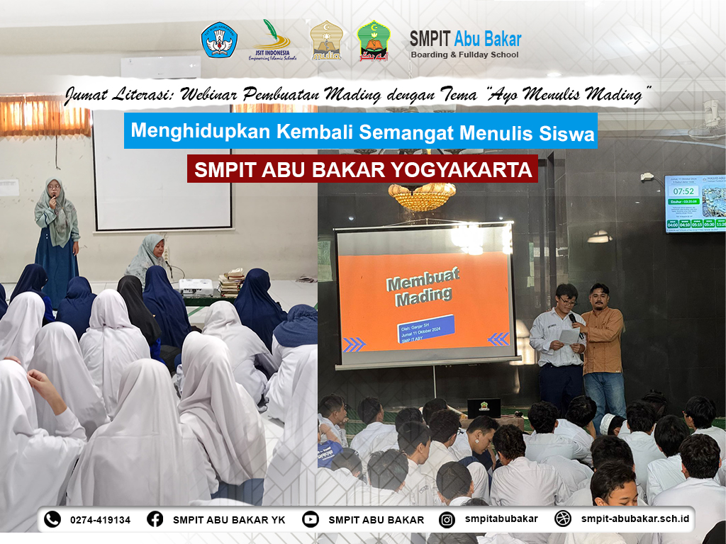 Read more about the article Jumat Literasi: Webinar Pembuatan Mading dengan Tema “Ayo Menulis Mading” Sebagai Upaya Menghidupkan Kembali Semangat Menulis Siswa SMPIT Abu Bakar Yogyakarta