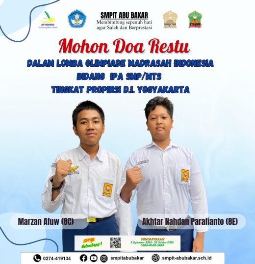 DUA JAWARA SAINS SMPIT ABU BAKAR BAWA PULANG GELAR JUARA DI OLIMPIADE MADRASAH INDONESIA TINGKAT KOTA YOGYAKARTA